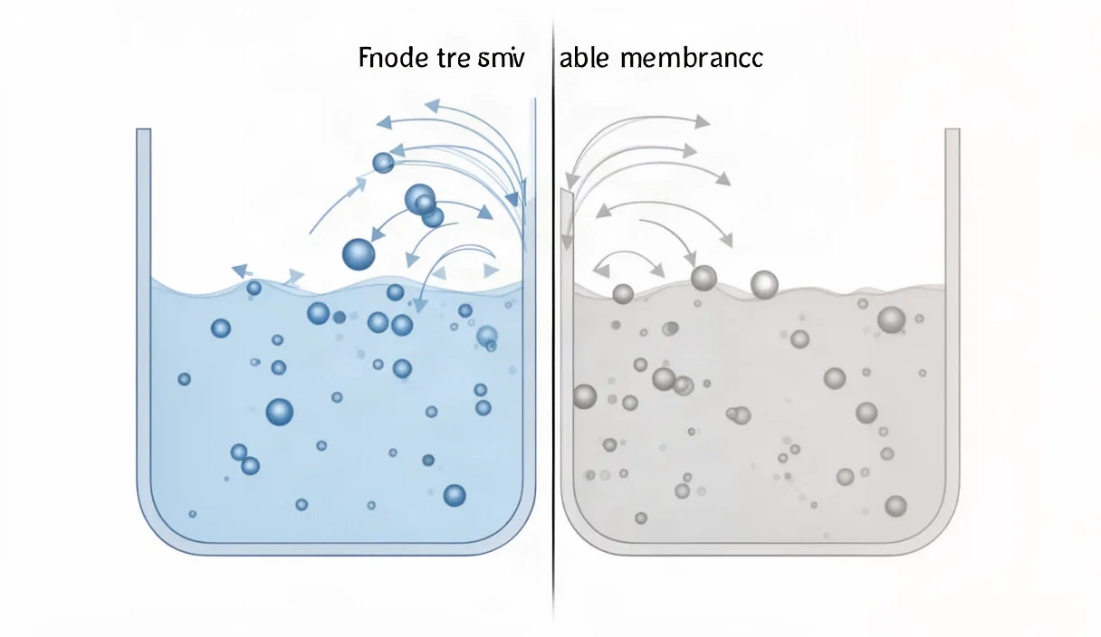 Technical diagram illustrating the process of osmosis across a semi-permeable membrane.